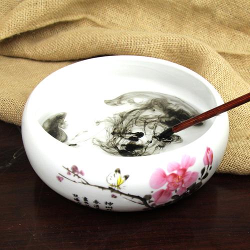 六品堂书法绘画美术用品 文房四宝手绘陶瓷大号笔洗景德镇 毛笔
